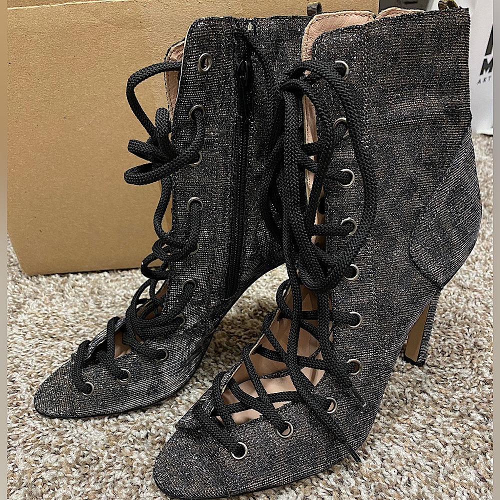 SJP by Sarah Jessica Parker, Lace Up leopard shimmer booties, Size 37